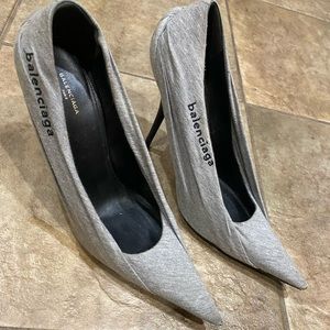 Knife Logo-embroidered Jersey And Leather Pumps In Grey